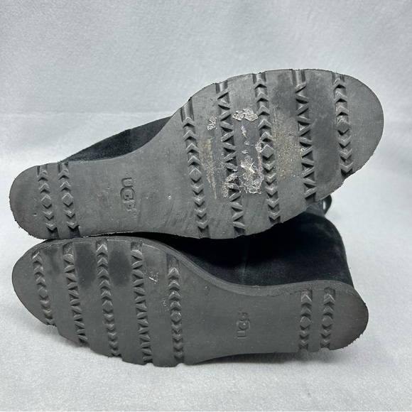 UGG Australia Kyra Genuine Shearling Wedge Heel Ankle Boots Black Suede Size 10 - Picture 10 of 11